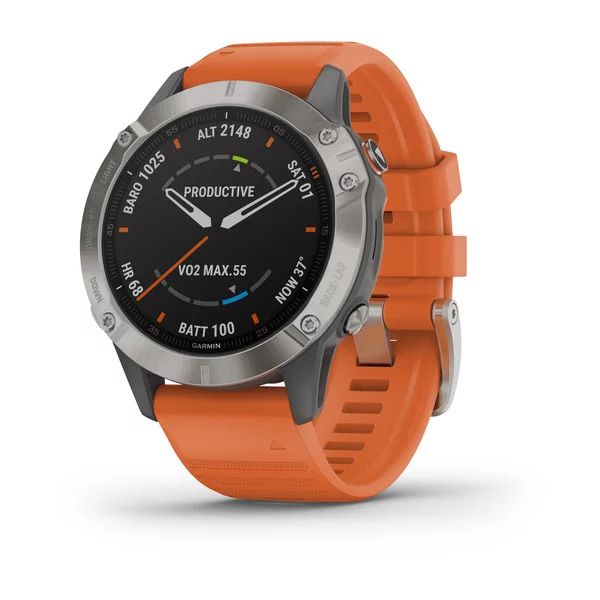 Часы Garmin Fenix 6 Sapphire титановый с оранжевым ремешком
