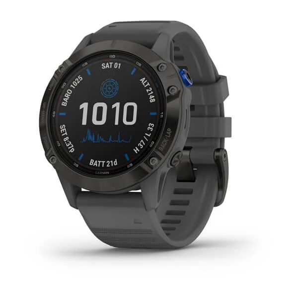 Часы Garmin Fenix 6 Pro Solar черные с серым ремешком
